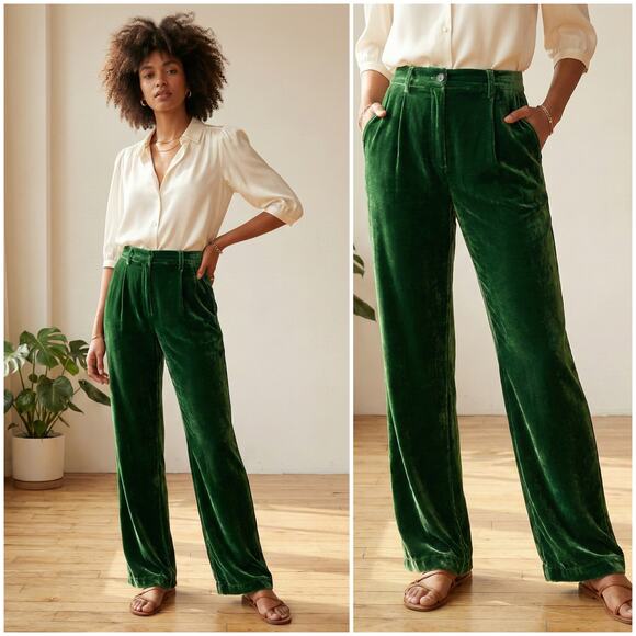 Reformation Pants - Reformation Wes Velvet Wide-Leg Pants in Green size 0 Petite